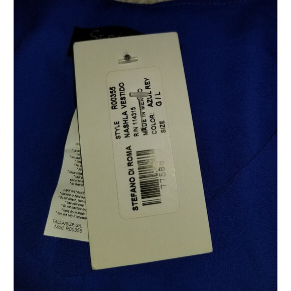 NWT Womens Dress-STEFANO DI ROMA-blue "Nashla" silky shift cold shoulder ls-L - Picture 4 of 5